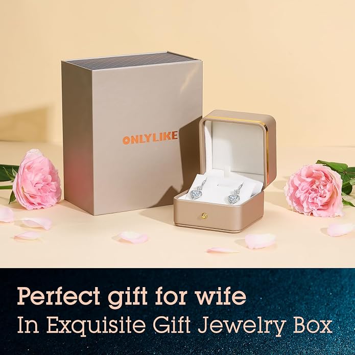 Heart Engraved Moissanite Earrings - 'I LOVE YOU' Gift for Wife or Girlfriend, Anniversary or Birthday Present