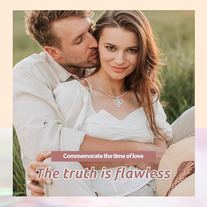 Infinity Necklace for Women, 925 Sterling Silver Heart Necklace with 5A Zircon, White Gold Plated Adjustable Chain, Gift for Valentine's Day, Birthday, Anniversary for Wife, Girlfriend, Mom