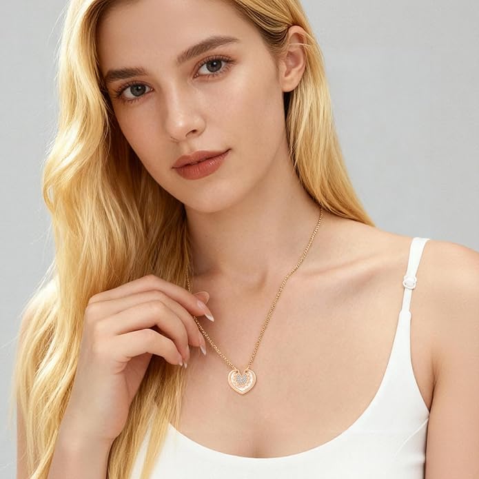RONYOSTING Multi-Style Love Heart Necklace with Birthstone,14k White Gold Plated Sliver|Bow Pendant Necklaces for Christmas, Dainty Gifts for Birthday Valentine
