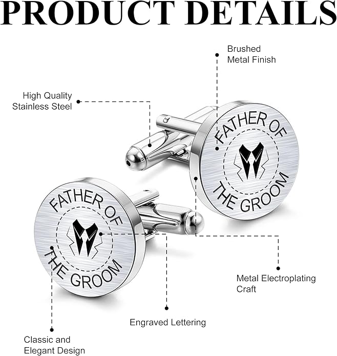 LADY & HOME Cufflinks for Men, Stainless Steel Tuxedo Shirt Cuff links with Gift Box, Gifts for Groom Groomsman Husband Father