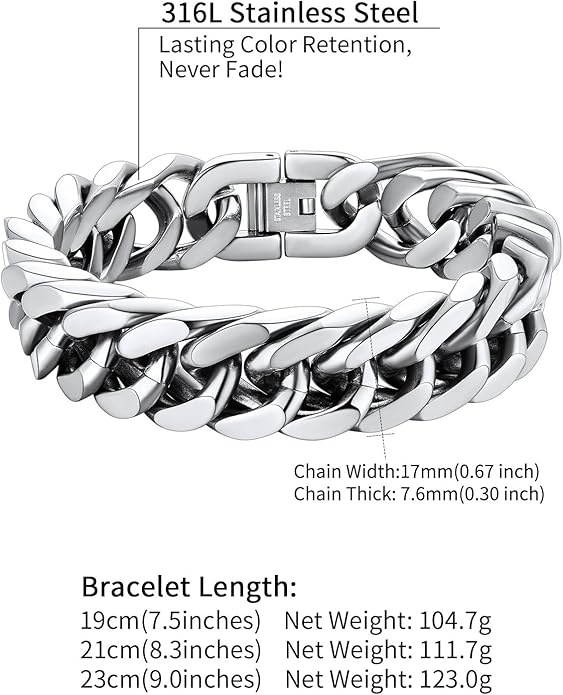 ChainsHouse Stainless Steel Cuban Link Bracelet, 8mm/12mm/17mm Width, 7.5"/8.3"/9", 18K Gold Plated Chain Wrist Bracelets for Men Women, Send Gift Box