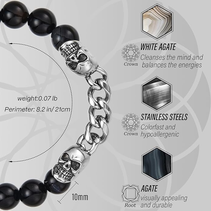 3pc Mens Beaded Bracelets Silver Stainless Steel Chain Bracelet for Men Handmade Braided Bracelet Sets Jewelry Gifts for Men