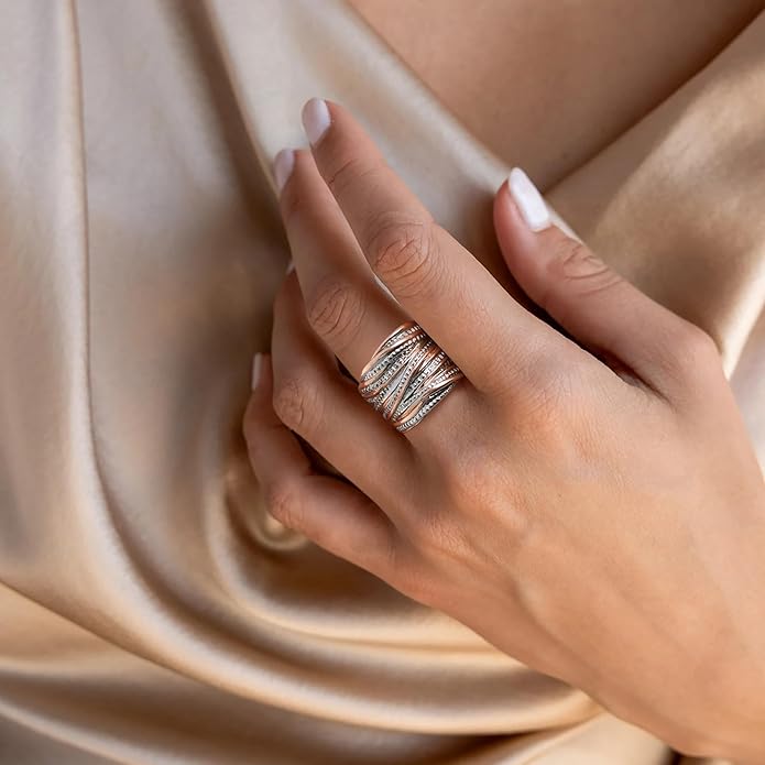2 Tone Intertwined Crossover Statement Ring Fashion Chunky Band Rings for Women Wide Index Finger Rings Costume Jewelry
