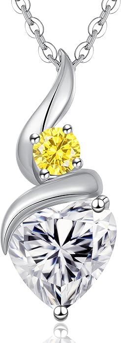 ANDSO Moissanite Heart Pendant Necklaces for Women, 925 Sterling Silver Necklace with Birthstone, Ideal Anniversary Present or Birthday Christmas Valentine Jewelry Gifts for Mom Wife Her Girlfriend