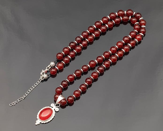 Natural Carnelian Agate Silver Pendant, Genuine Black Onyx Beaded Necklace, Gemstone Strong Necklace, 18x13 Cabachon, Fashion Dainty Jewelry, Healing Crystal Chakra Necklace, Minimalist Necklace