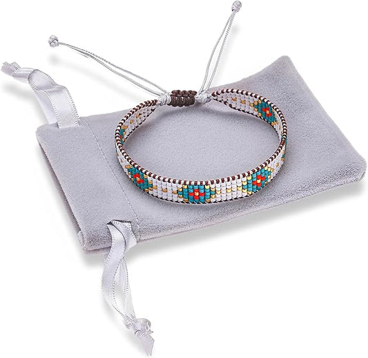 Handmade Beaded Bracelet – Adjustable Boho Friendship Wristband – Tribal Artisan Style in Red, White, and Multicolor Designs – 3 Unique Patterns