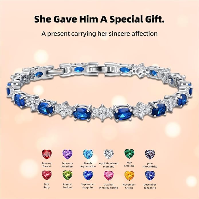 Tennis Birthstone Bracelets Sterling Silver Bracelets Charm Jewelry Birthday Gifts for Women,Girlfriend,Wife,Mom - Graduation, Friendship,Birthday, Anniversary