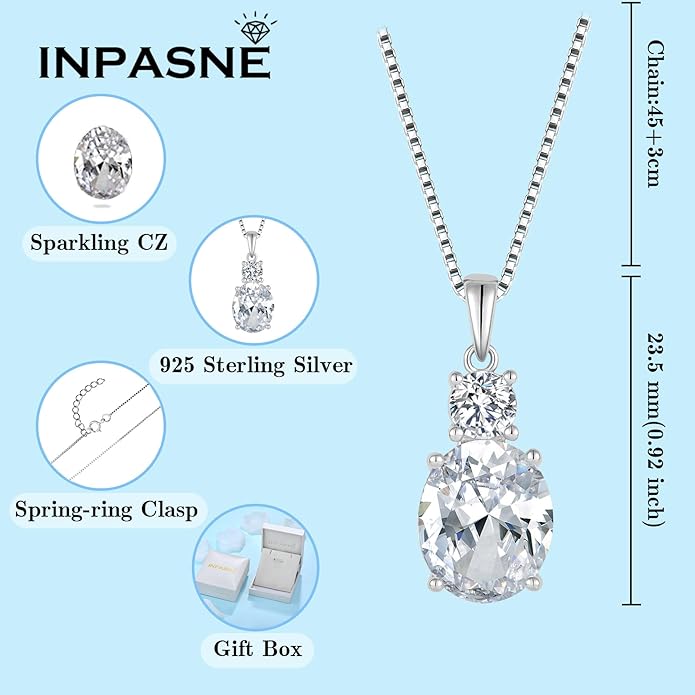 Birthstone Necklace for Women 925 Sterling Silver Oval Cut Cubic Zirconia Pendant Jewelry Gifts for Her