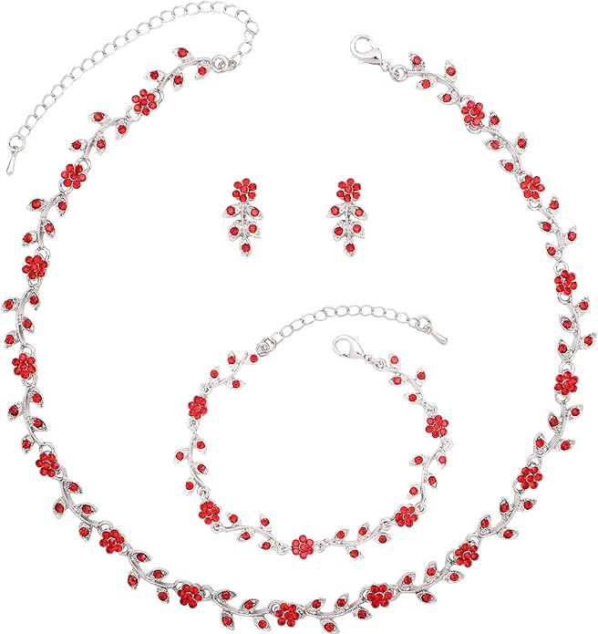 Austrian Crystal Rhinestone Choker Necklace Dangle Earring Link Bracelet Jewelry Set for Brides Bridesmaid Prom Costume Accessories for Women
