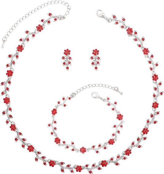 Austrian Crystal Rhinestone Choker Necklace Dangle Earring Link Bracelet Jewelry Set for Brides Bridesmaid Prom Costume Accessories for Women