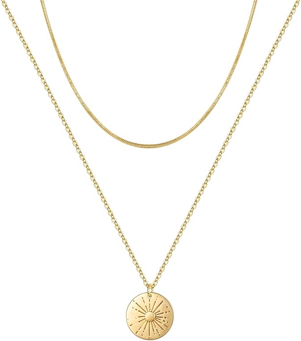 Turandoss Gold Layered Necklaces for Women - 14K Gold Plated Handmade Multilayer Bar Pearls Coin Disc Moon Butterfly Medallion Adjustable Dainty Layered Choker Necklaces for Women Jewelry
