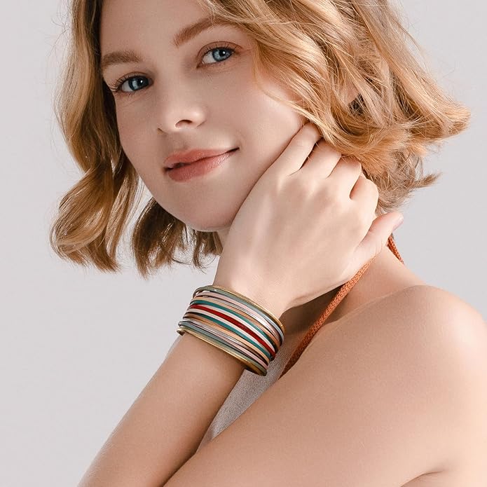 FANCY SHINY Boho Leather Wrap Bracelet Stackable Layered Bangle Cuff with Magnetic Clasp