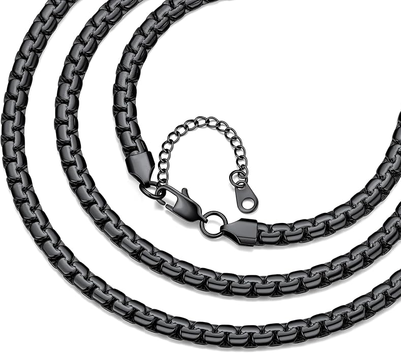Bestyle 18K Gold Plated/Silver/Black Chain for Men, Hypoallergenic 2/4/6/8mm Stainless Steel Flat Link Chain Necklace for Men & Women Hip Hop Jewelry, 14-30"