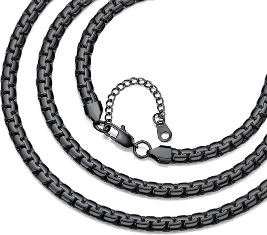 Bestyle 18K Gold Plated/Silver/Black Chain for Men, Hypoallergenic 2/4/6/8mm Stainless Steel Flat Link Chain Necklace for Men & Women Hip Hop Jewelry, 14-30"