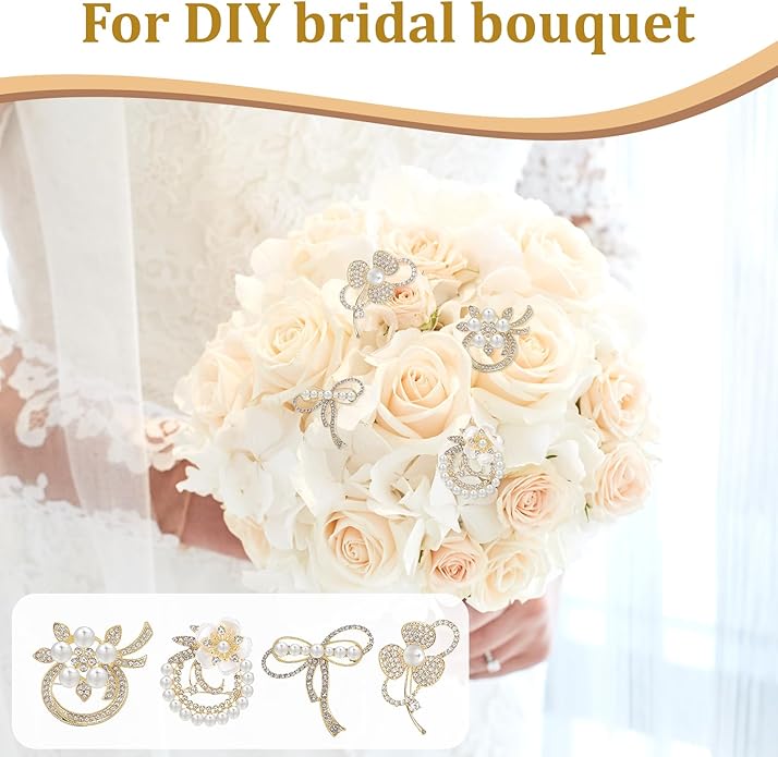 4pcs Brooches and Pins for Women, Flower Brooch, Crystal Pearl Brooch, for Women Fashion Accessories