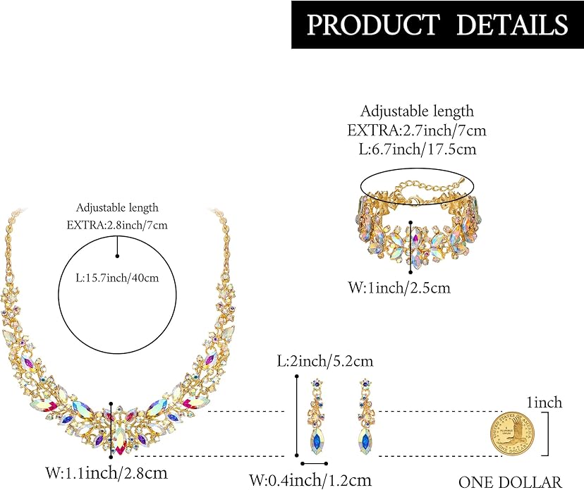 BriLove Women's Wedding Bridal Austrian Crystal Marquise Cluster Collar Necklace Dangle Earrings Set