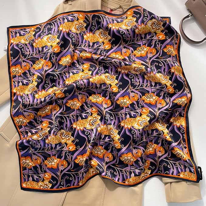 ANDANTINO 100% Mulberry Silk Square Scarf for Hair-25.6" X25.6'' Women Men Natural Silk Neckerchief Digital Printed Headscarf
