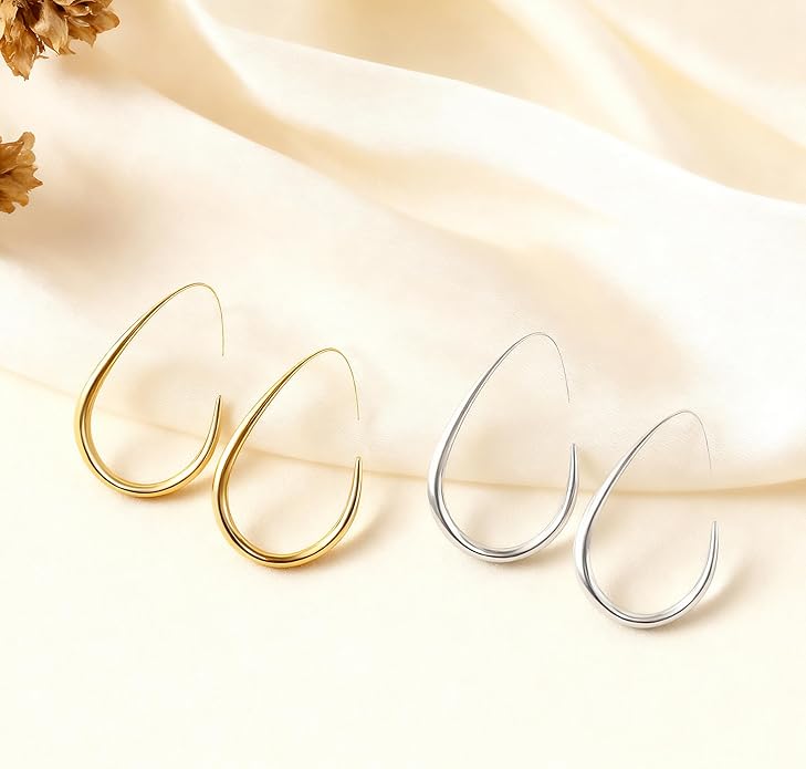 18k Gold Hoop Earrings - Hypoallergenic Silver Earrings for Women - Lightweight Hoop Jewelry 2 Pairs