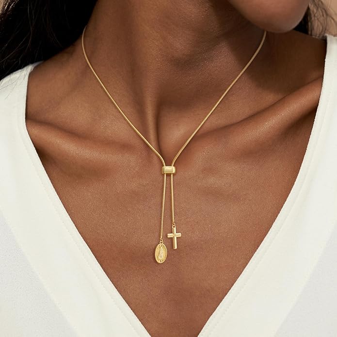 CHESKY Lariat Gold Necklace for Women Trendy, Dainty Long Necklace 14k Gold Plated/Silver Y-Shaped Pendant Necklace Layered Cz Beaded Chain Drop Necklaces Simple Gold Jewelry For Women Gift