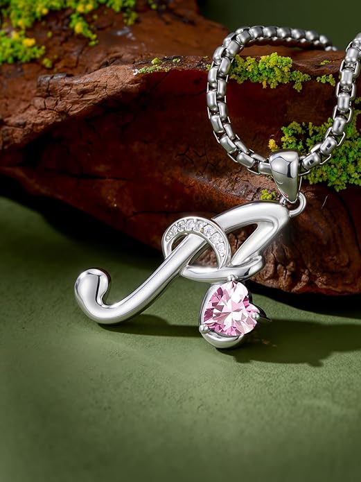 Christmas Gifts for Women Alphabet A to Z Initial Birthstone Pendant Necklaces for Women - 18k White Gold Plated Personalized Name Jewelry Valentine Mothers Day Birthday Gifts for Women Her Girlfriend