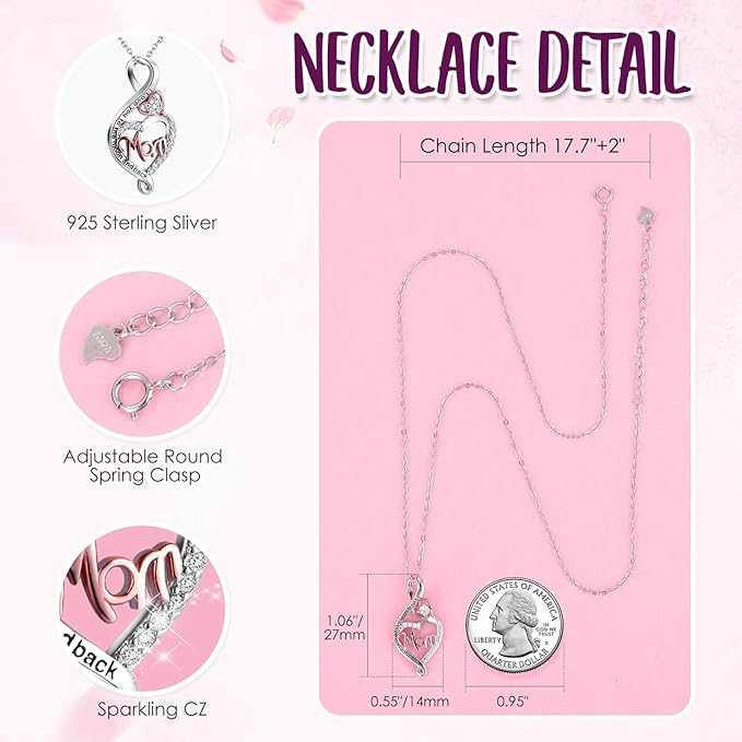 ADDWel Gifts for Mom from Daughter and Son, Unique Mom Birthday Gift Idea, Preserved Real Roses with Sterling Silver Mom Necklace, Cool Present to Mother Mama