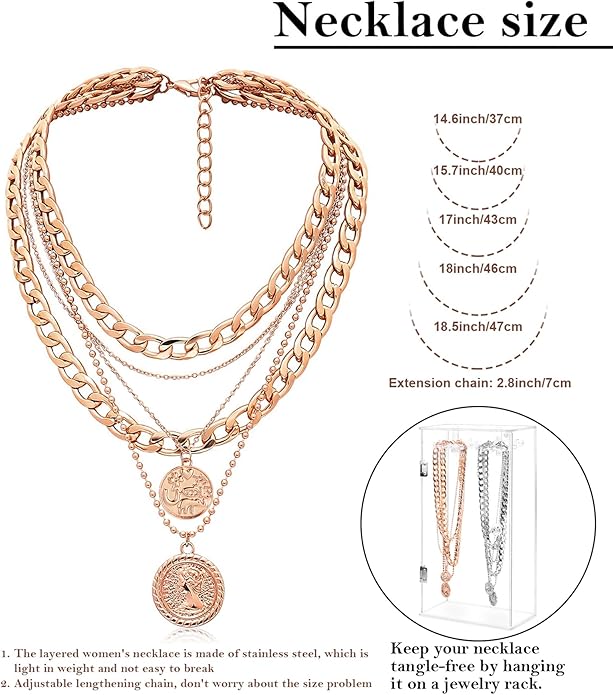 MJartoria Layered Necklaces for Women Trendy Retro Coin Pendant Necklace Dainty Chunky Chain Choker Necklaces for Jewelry Birthday Gifts