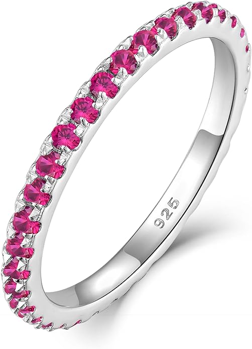 YL Stackable Ring 925 Sterling Silver Wedding Eternity Bands Birthstone Stacking Rings for Women