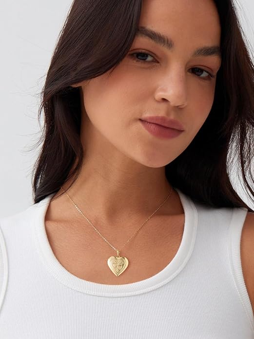 U7 Women Locket Necklace Platinum 14K Gold Photo Lockets that Hold Picture,Chain 20 Inch Personalized Gift Custom Love Heart Image Necklaces