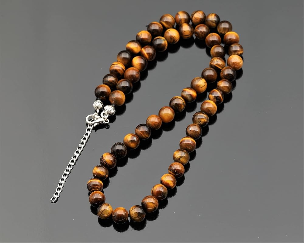Natural Tiger Eye Beaded Choker, Genuine Golden Crystal Necklace, Fancy Gemstone Choker, 8mm Beads, Unique Fashion Jewelry, Healing Crystal Chakra Necklace, Durable Stone Necklace, Leo Necklace