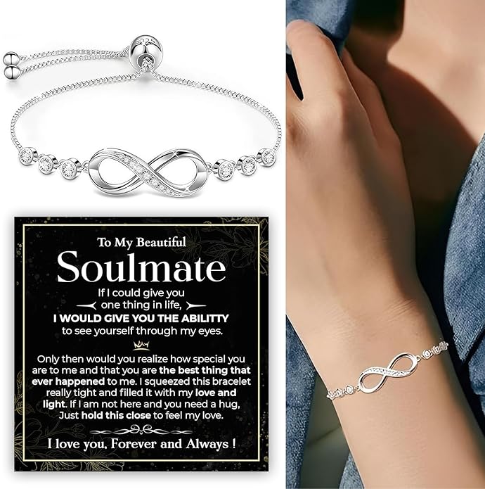 To My Soulmate Bracelet, Soulmate Bracelet For Women, Soulmate's Jewelry Gift From Boyfriend Husband Friend With Message Card And Box Meaning, Valentine Gifts For Her, Birthday Christmas Gifts