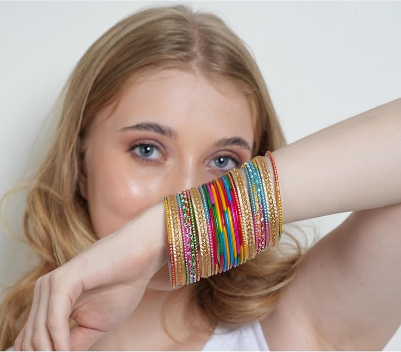 Touchstone Stunning Rainbow Multicolor Bangle Collection. Indian Bollywood Colorful Bangle Bracelet Set of 24 In Antique Gold Tone For Women.