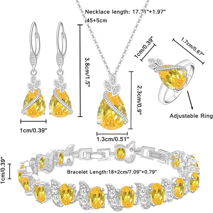 ZCGJWE Wedding Jewelry Set for Women Gem Necklace Earrings Bracelet Luxury Jewelry Set Birthday Valentine's Day Mother's Day Christmas Prom Jewelry Gift