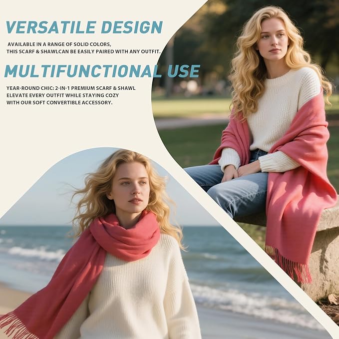 FLEESOFT Winter Wool Scarf Shawl -Thick Oversized Pashmina Shawl Wrap,Soft Warm Winter Scarves,Travel Blanket Scarf for Women