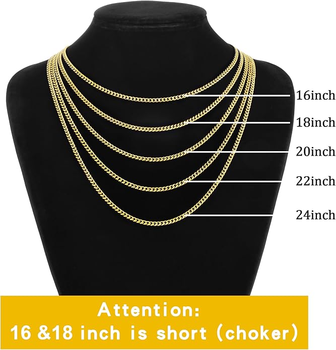sovesi 3.5/5mm Cuban Link Chain Necklace for Men, Silver Tone/Black/14K Gold Plated Stainless Steel Necklace Chain, Mens Chain 16-28 Inch Jewelry Gift