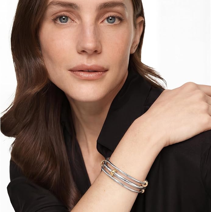 Musishiyu Gold Bracelets for Women Stacking Bangle - 18K Mixed Metal Tri-Color Rolling Interlocking Bands, Cubic Zirconia Fidget Anxiety Jewelry, Valentine's Galentine's Day Gifts (Love, Loyalty, Friendship)