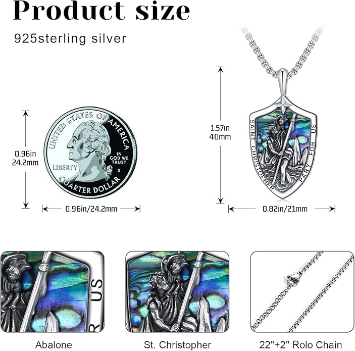 Taioiat Saint Necklace 925 Sterling Silver St Necklace Amulet Pendant Jewelry Religious Gift for Men Women