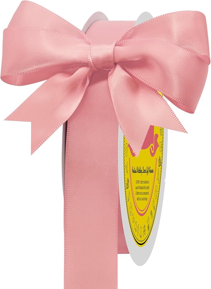 LEEQE Dusty Pink Double Face Satin Ribbon 1 inch X 50 Yards Spool Bright Colors Very Suitable for Weddings Gift Package Wrapping Dancer Wand Sewing Party Hair Bow Invitation Decorations and More