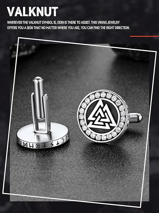 FaithHeart Mens Cufflinks, Norse Viking Tuxedo Shirt Cuff Links, Stainless Steel Cuff Links and Shirt Studs, Gift Box