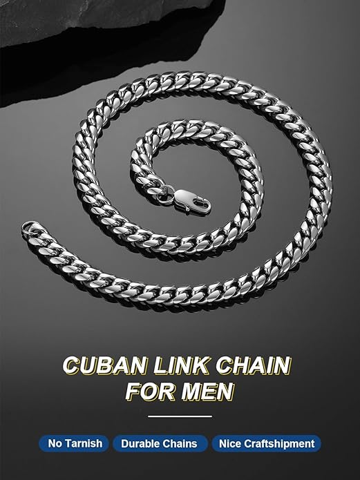 ChainsPro Chunky Miami Cuban Link Chains for Men,Stainless Steel Cuban Chain Necklace,4.8/6/10/14mm Width,No Tarnish& Thick Hip Hop Jewelry,18-30 inch Length, Black/Gold Plated/Silver,Send Gift Box