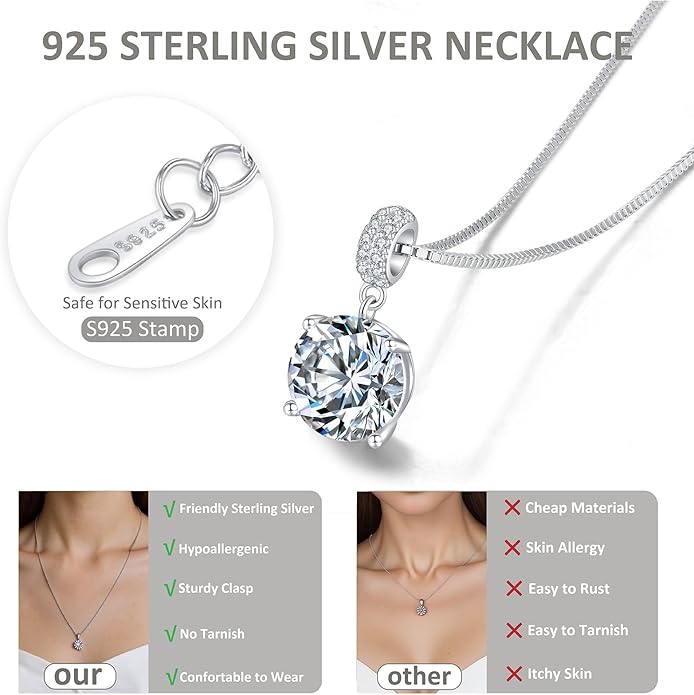 SUNFEEL Sterling Silver Necklaces 2 Carats Cubic Zirconia Necklace Dainty Jewelry Gifts for Mom Wife Girlfriend Bridal for Prom Wedding Anniversary Birthday