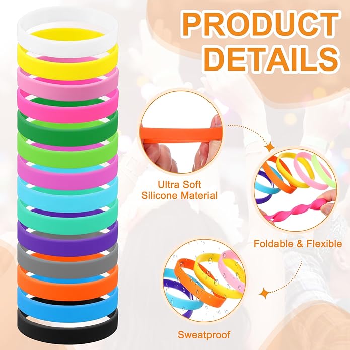 uxcell 12 Pcs Rubber Bracelets, Unisex Silicone Bracelet Colored Elastic Sports Wristbands for Adults Teen Sports Team Games Parties Fashion Decorations, Luminous Orange