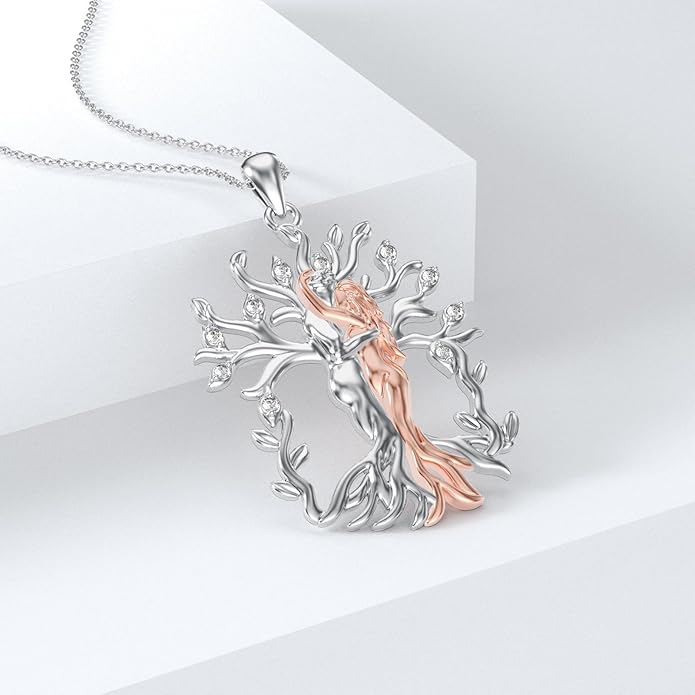 LWXIE Diamond Hug Couple Necklace for Women 925 Sterling Silver Tree of Life Embrace Pendant with Lab Grown Diamond Jewelry Gifts for Wife Girlfriend