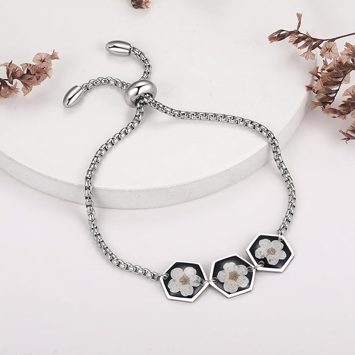 Forget-Me-Not Pressed Wildflower Bracelet | Pressed Flower Bracelet | Gold/Silver Pressed Flower Jewelry | Personalized Handmade Jewelry | Gift For Women