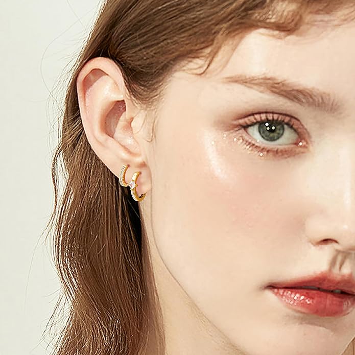 micuco 3 Pairs Small Hoop Earrings Set for Women, 14K Gold Plated Huggie Hoop Earrings for Men, Tiny Cartilage Hypoallergenic Earring Set