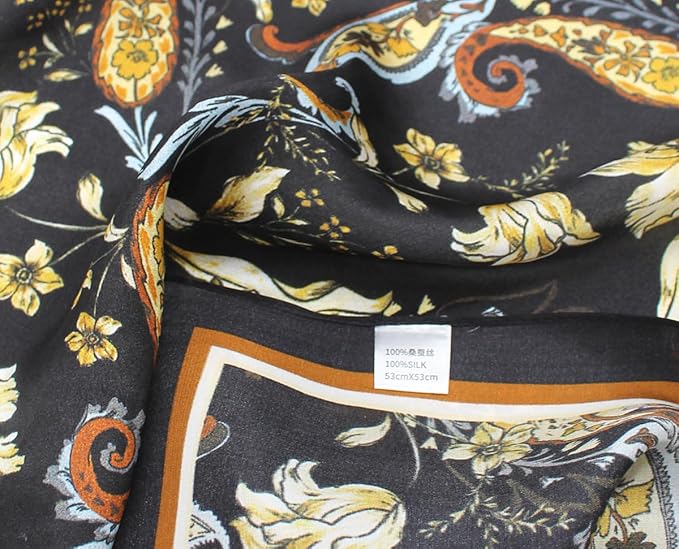 ANDANTINO 100% Mulberry Silk Scarf -21” Lightweight Square Neckerchief – Breathable Digital Printed Scarves with Gift Packed