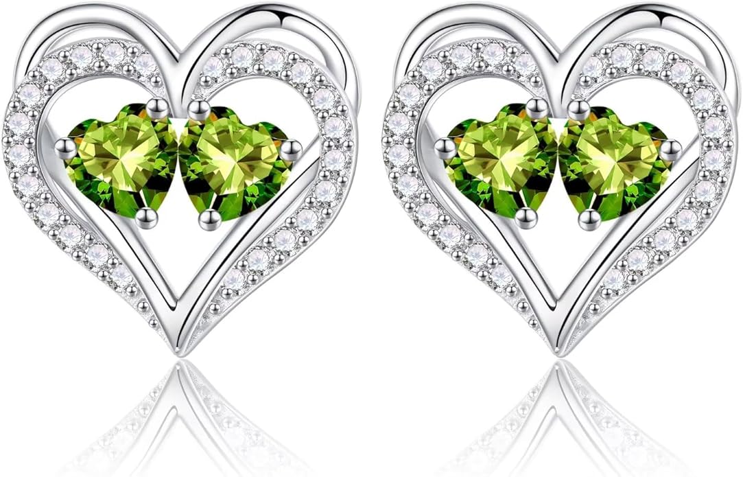 Iefil Birthstone Earrings for Women - 925 Sterling Silver Heart Earrings Anniversary Birthday Gifts for Women Wife Girlfriend Mom