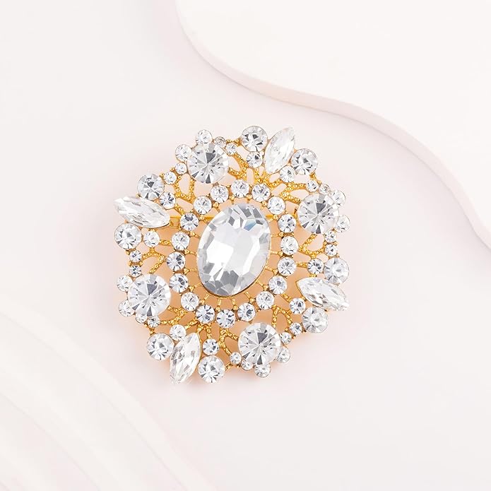 LAXPICOL Vintage Clear Austrian Crystal Brooch Pin for Women Elegant Wedding Bridal Brooches Broach Pin 1.69"*1.39"