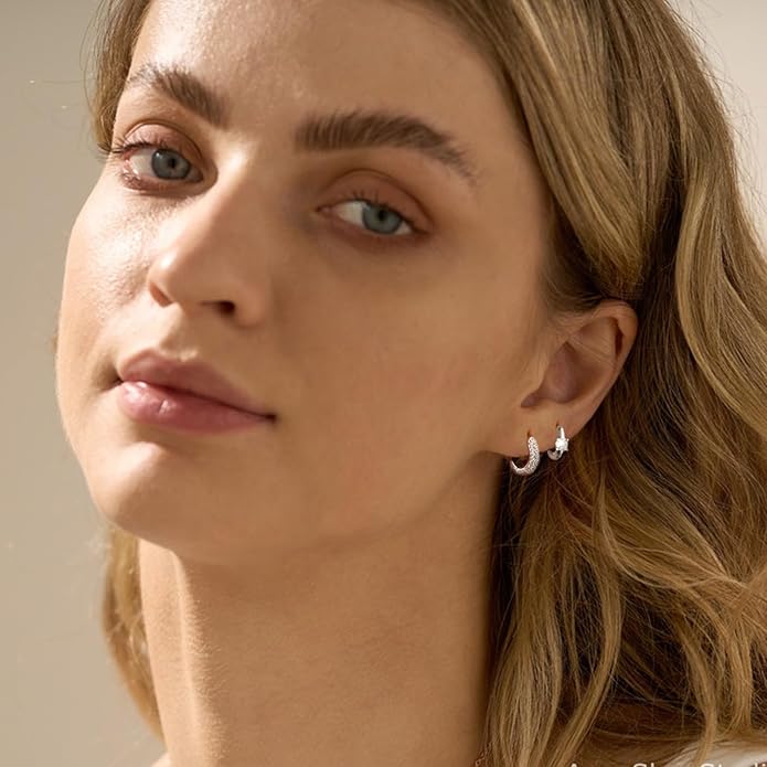 Small Gold Hoop Earrings Set for Women, 14K Gold Plated Lightweight Earrings Sets for Multiple Piercing, Hypoallergenic Huggie Gold Hoops Earrings for Women Jewelry