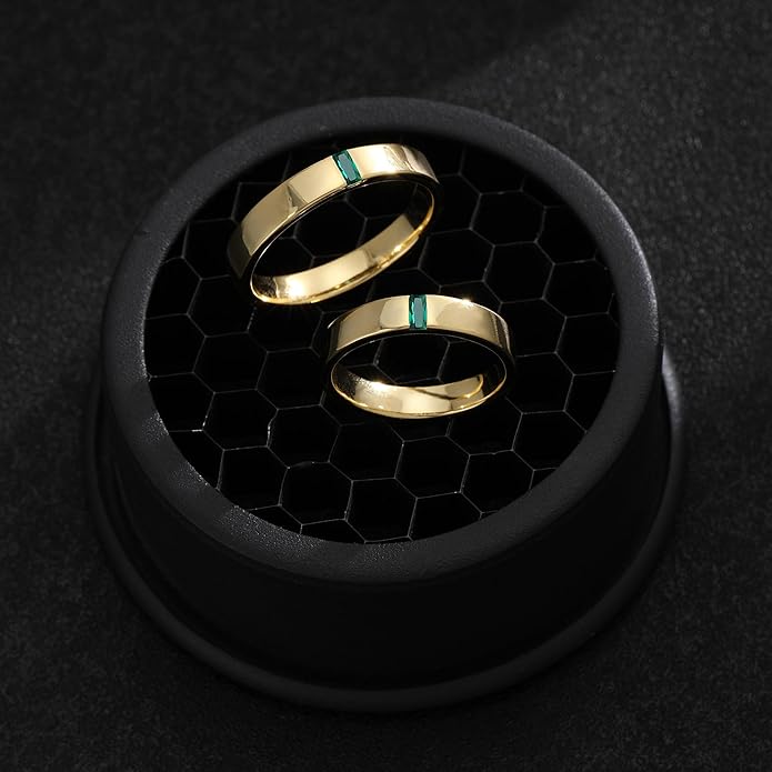 JSJOY Gold Rings that Don't Tarnish Mens Wedding Band Promise Rings Emerald Cut Engagement Ring Wedding Gifts for Newlyweds Husband Birthday Gifts for Men Him Boyfriend