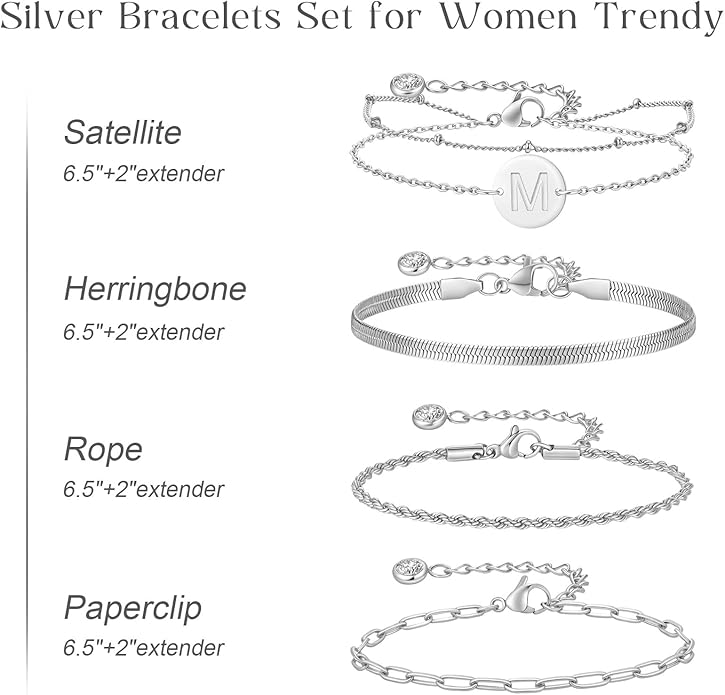 KSF Gold Bracelets for Women Stack - 14K Gold Plated Stackable Bracelets for Women Trendy Initial Bracelet Set Stack Cuban Link Paperclip Chain Jewelry Gifts